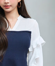 ニットビスチェドッキングペプラムブラウンsdp8079 ネイビー