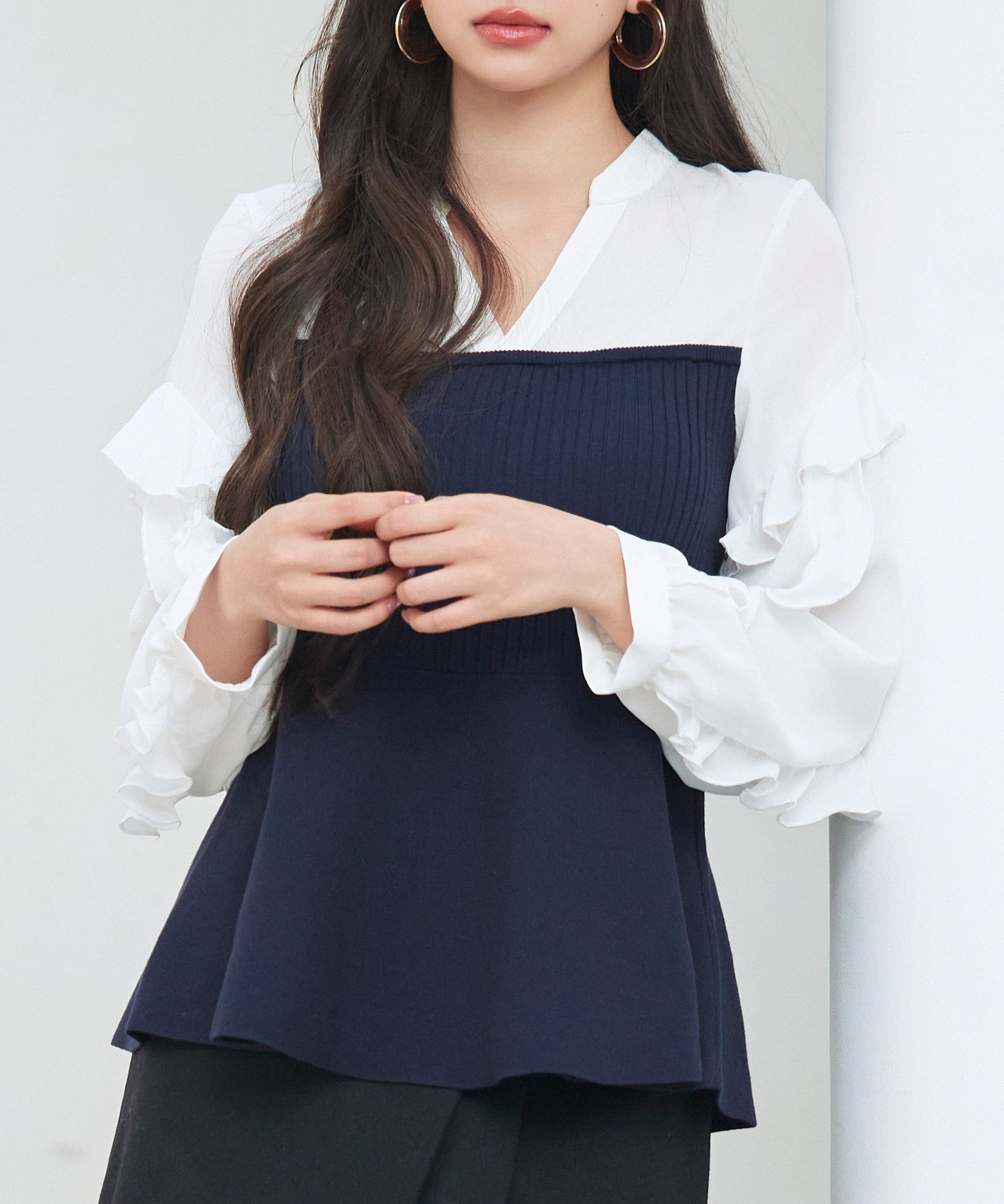 ニットビスチェドッキングペプラムブラウンsdp8079 ネイビー