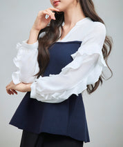 ニットビスチェドッキングペプラムブラウンsdp8079 ネイビー