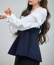 ニットビスチェドッキングペプラムブラウンsdp8079 ネイビー