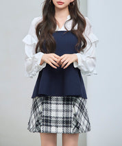 ニットビスチェドッキングペプラムブラウンsdp8079 ネイビー