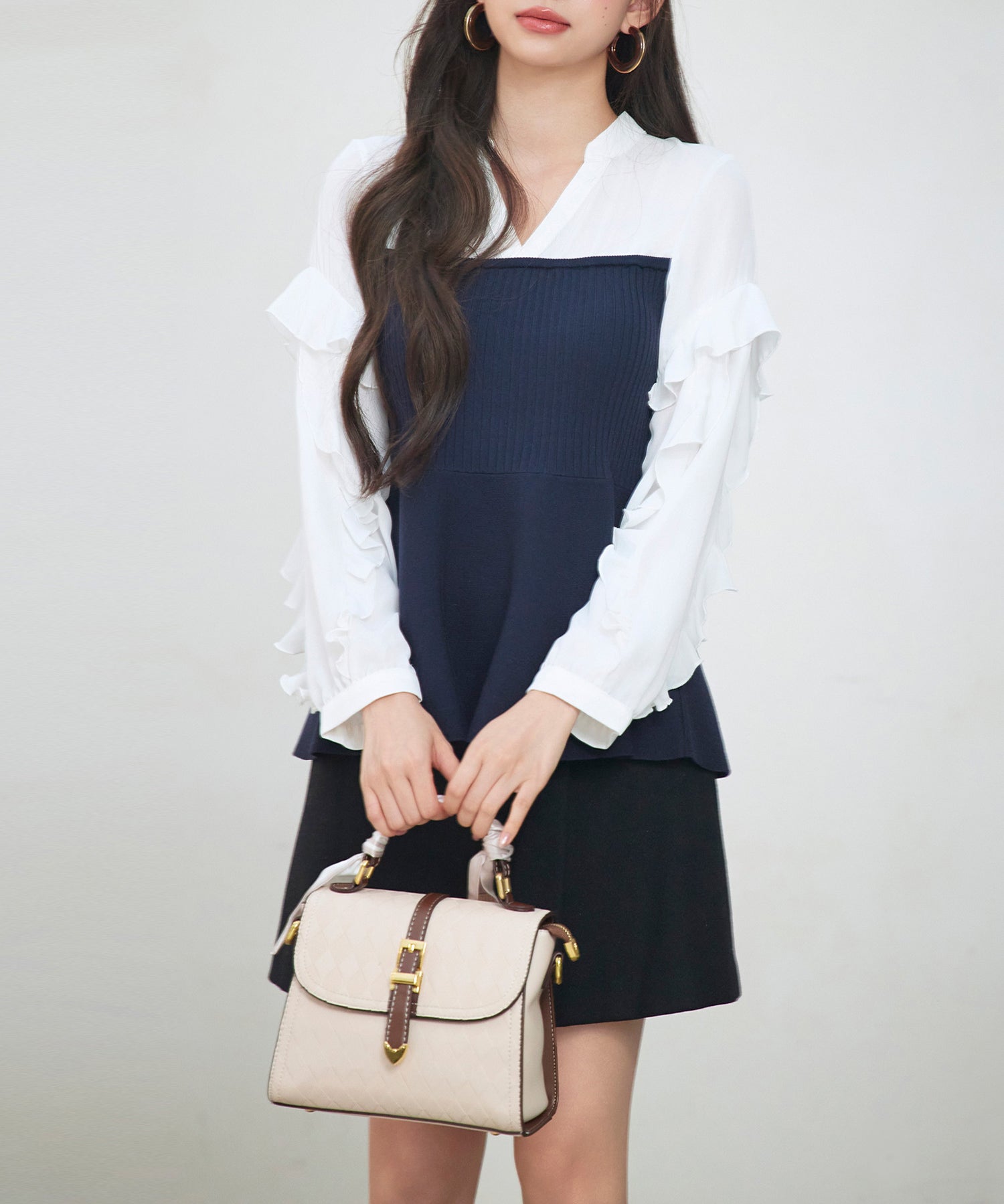 ニットビスチェドッキングペプラムブラウンsdp8079 ネイビー