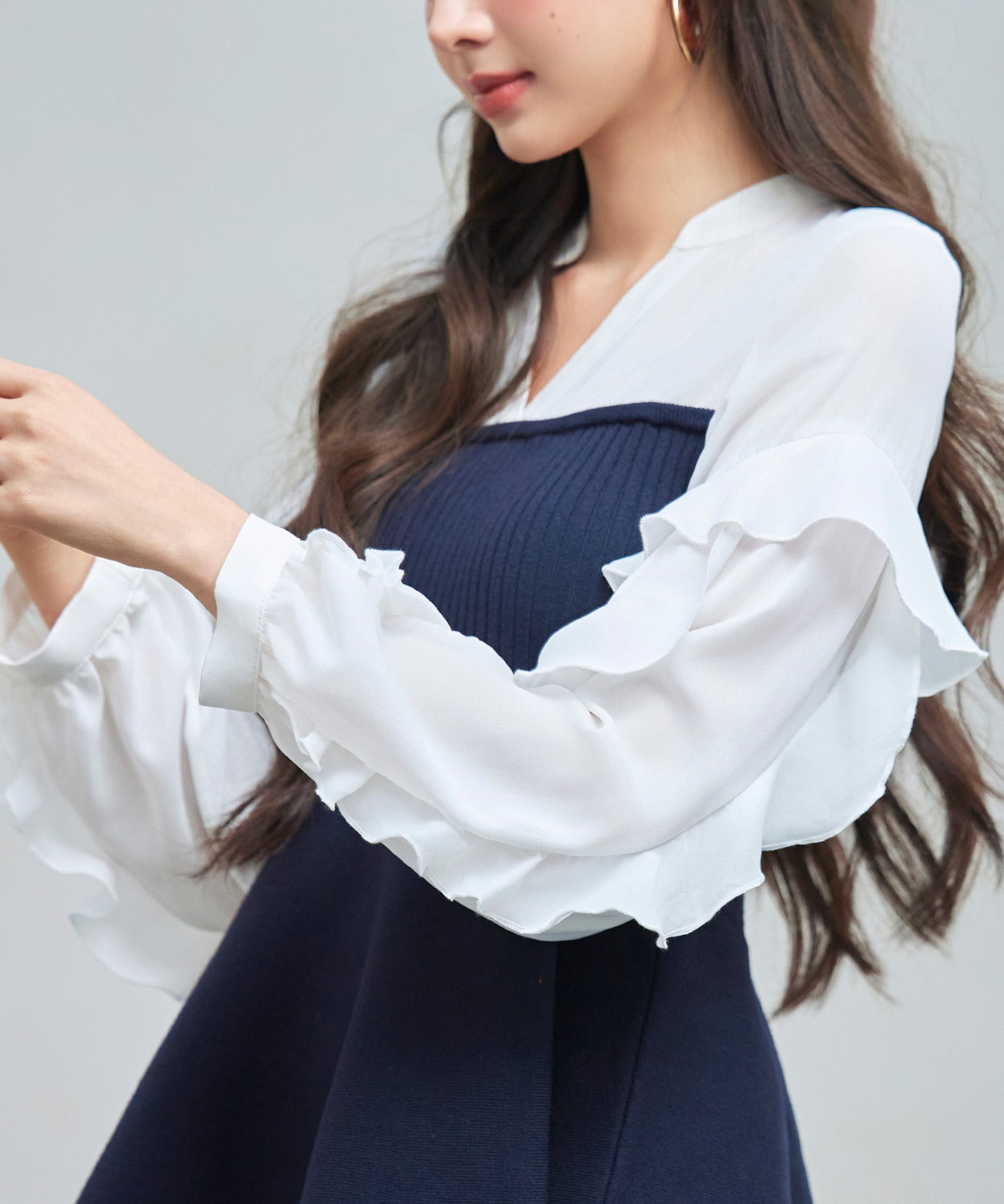 ニットビスチェドッキングペプラムブラウンsdp8079 ネイビー