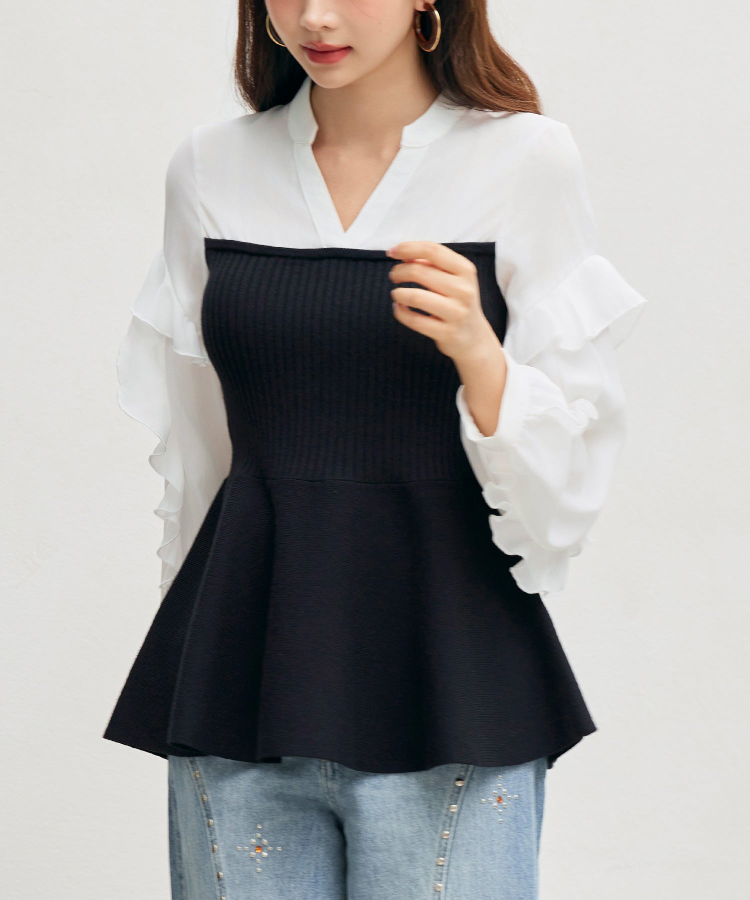 ニットビスチェドッキングペプラムブラウンsdp8079-102-8