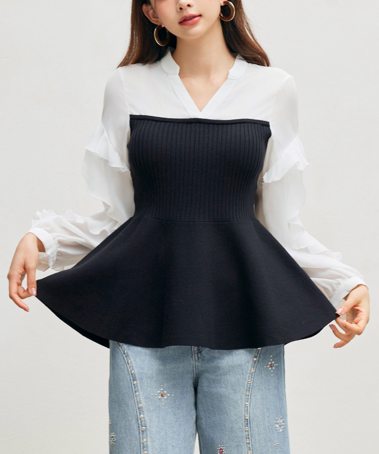 ニットビスチェドッキングペプラムブラウンsdp8079 ブラック