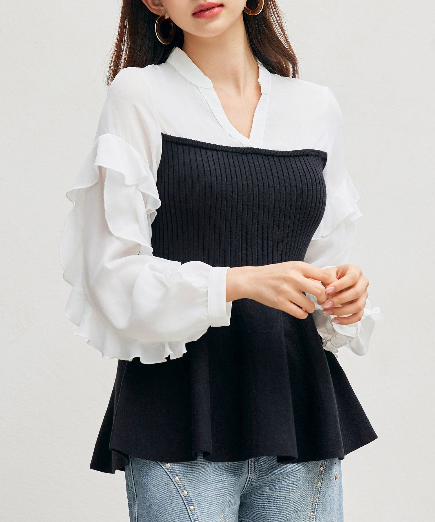 ニットビスチェドッキングペプラムブラウンsdp8079 ブラック