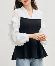 ニットビスチェドッキングペプラムブラウンsdp8079 ブラック