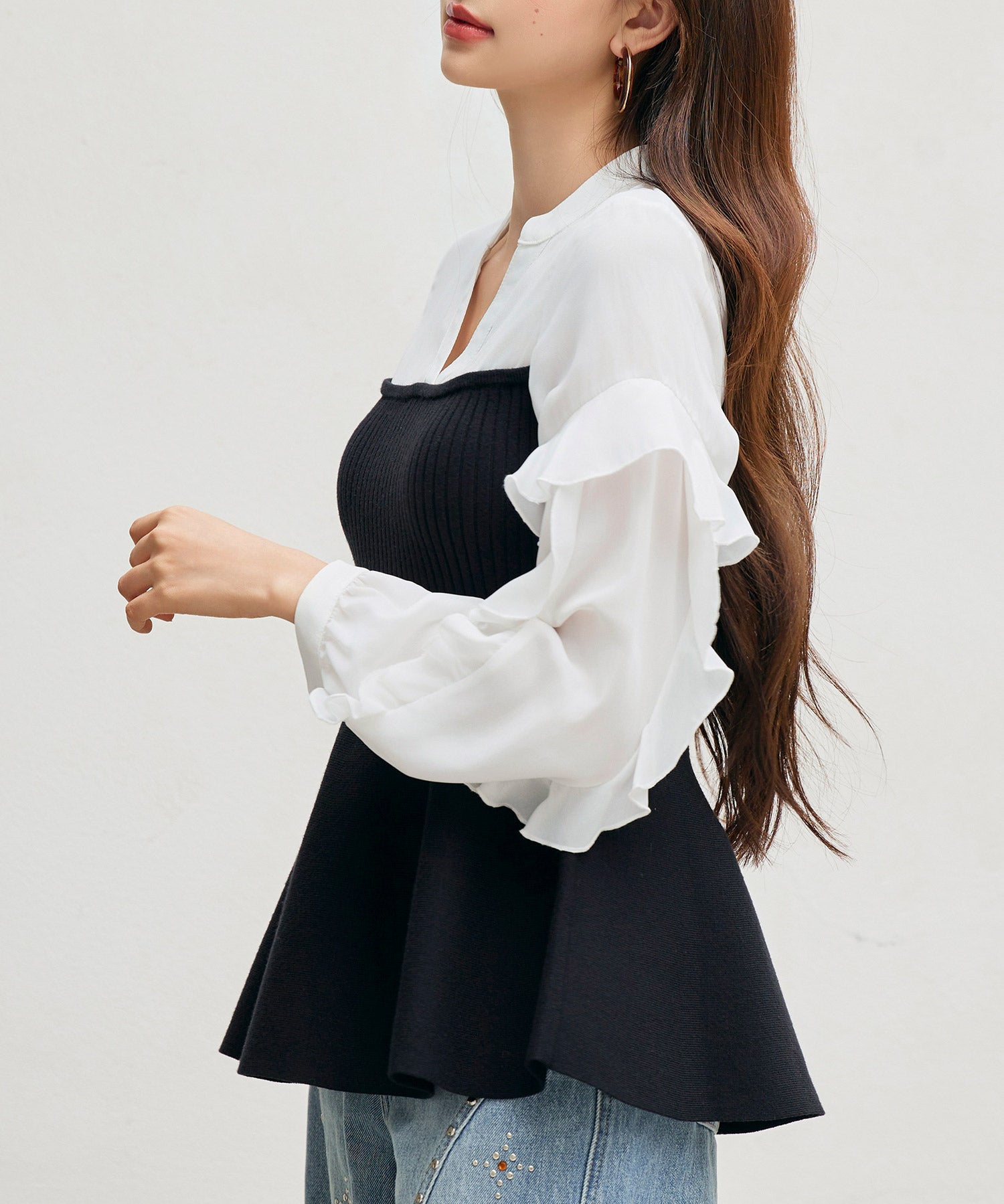 ニットビスチェドッキングペプラムブラウンsdp8079 ブラック