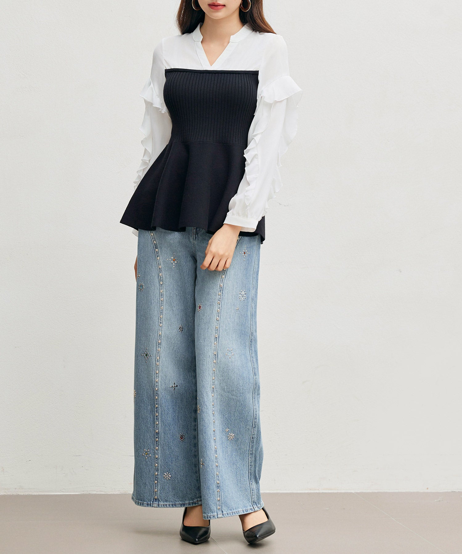 ニットビスチェドッキングペプラムブラウンsdp8079 ブラック