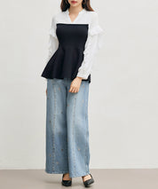 ニットビスチェドッキングペプラムブラウンsdp8079 ブラック