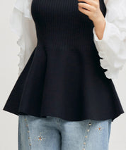 ニットビスチェドッキングペプラムブラウンsdp8079 ブラック