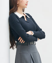 レイヤー配色カラーリブニットsdp8083 ネイビー