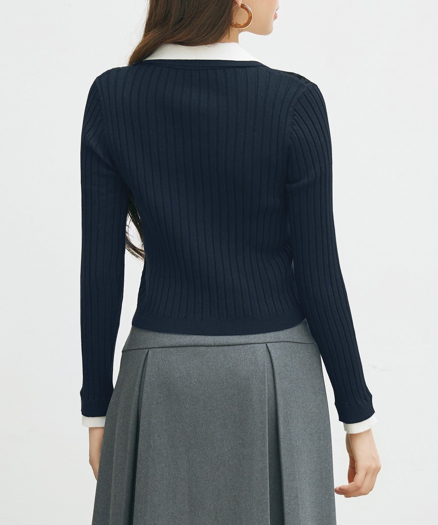 レイヤー配色カラーリブニットsdp8083 ネイビー