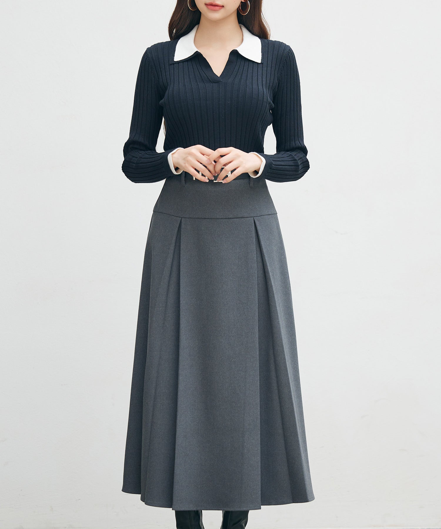 レイヤー配色カラーリブニットsdp8083 ネイビー