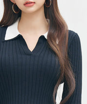 レイヤー配色カラーリブニットsdp8083 ネイビー