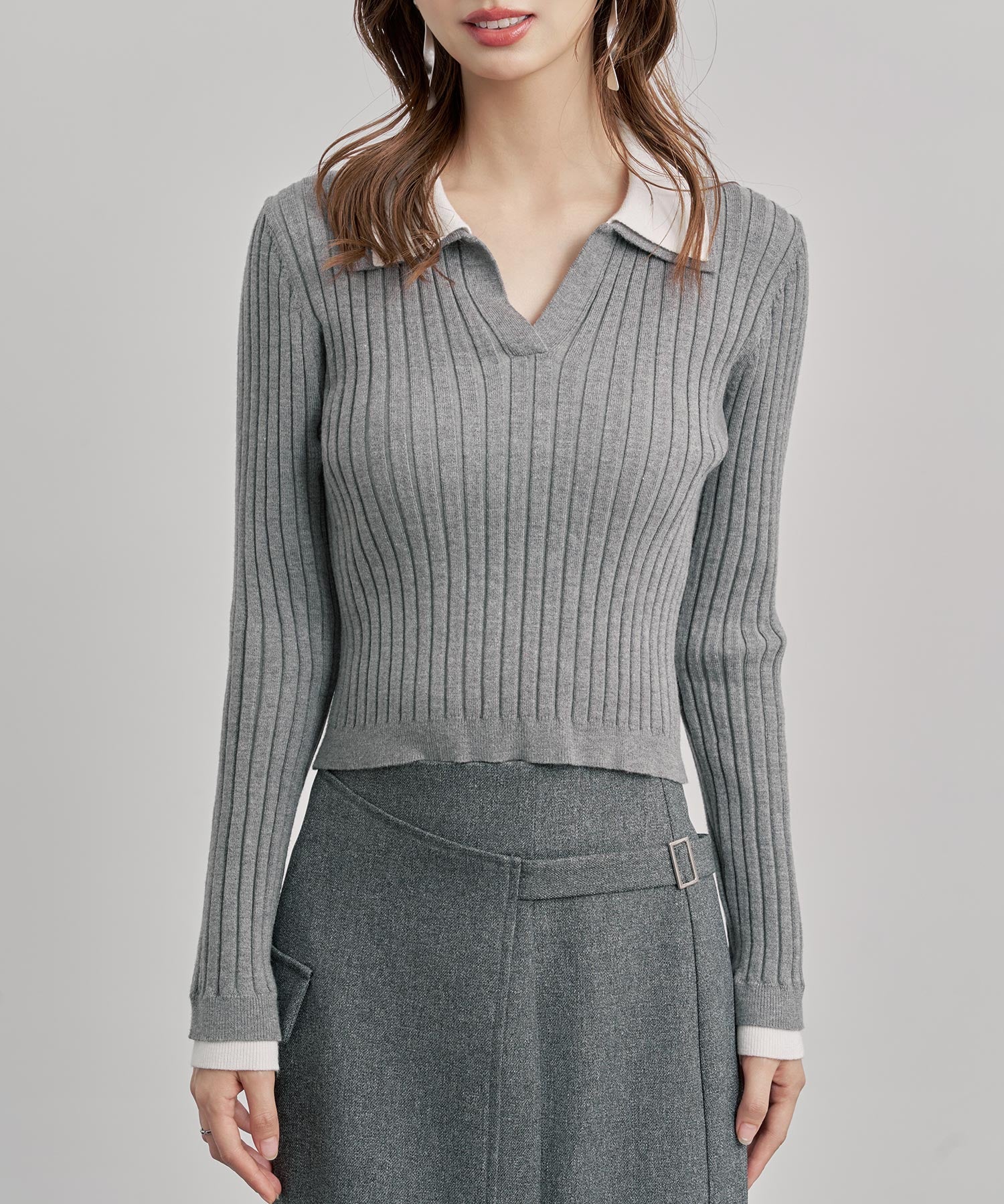 レイヤー配色カラーリブニットsdp8083 グレー