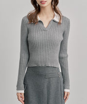 レイヤー配色カラーリブニットsdp8083 グレー