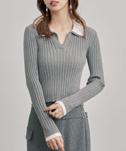 レイヤー配色カラーリブニットsdp8083 グレー