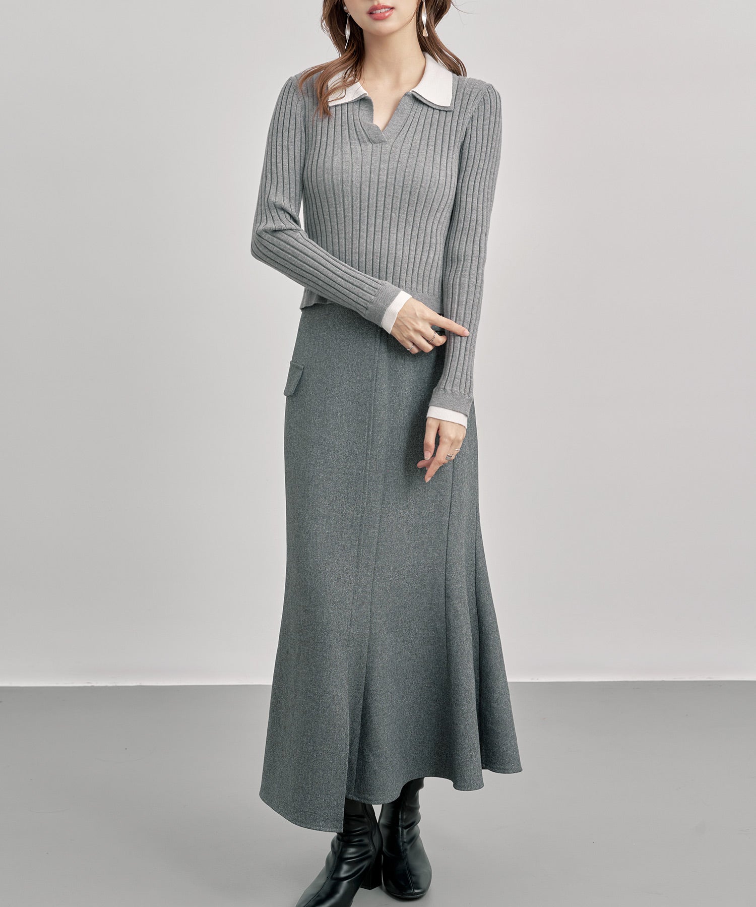 レイヤー配色カラーリブニットsdp8083 グレー