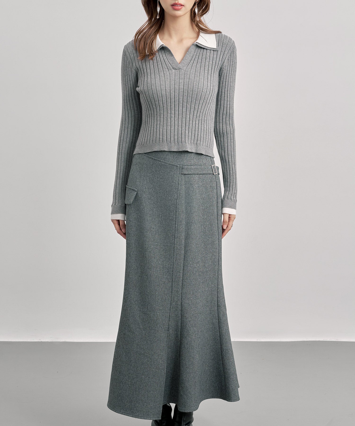 レイヤー配色カラーリブニットsdp8083 グレー