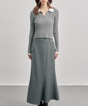 レイヤー配色カラーリブニットsdp8083 グレー