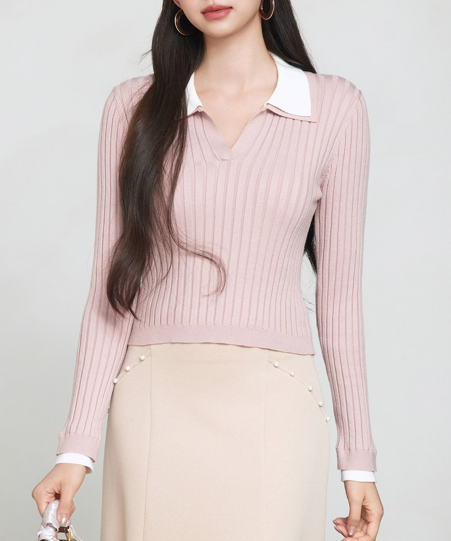 レイヤー配色カラーリブニットsdp8083 ピンク