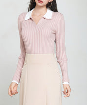 レイヤー配色カラーリブニットsdp8083 ピンク