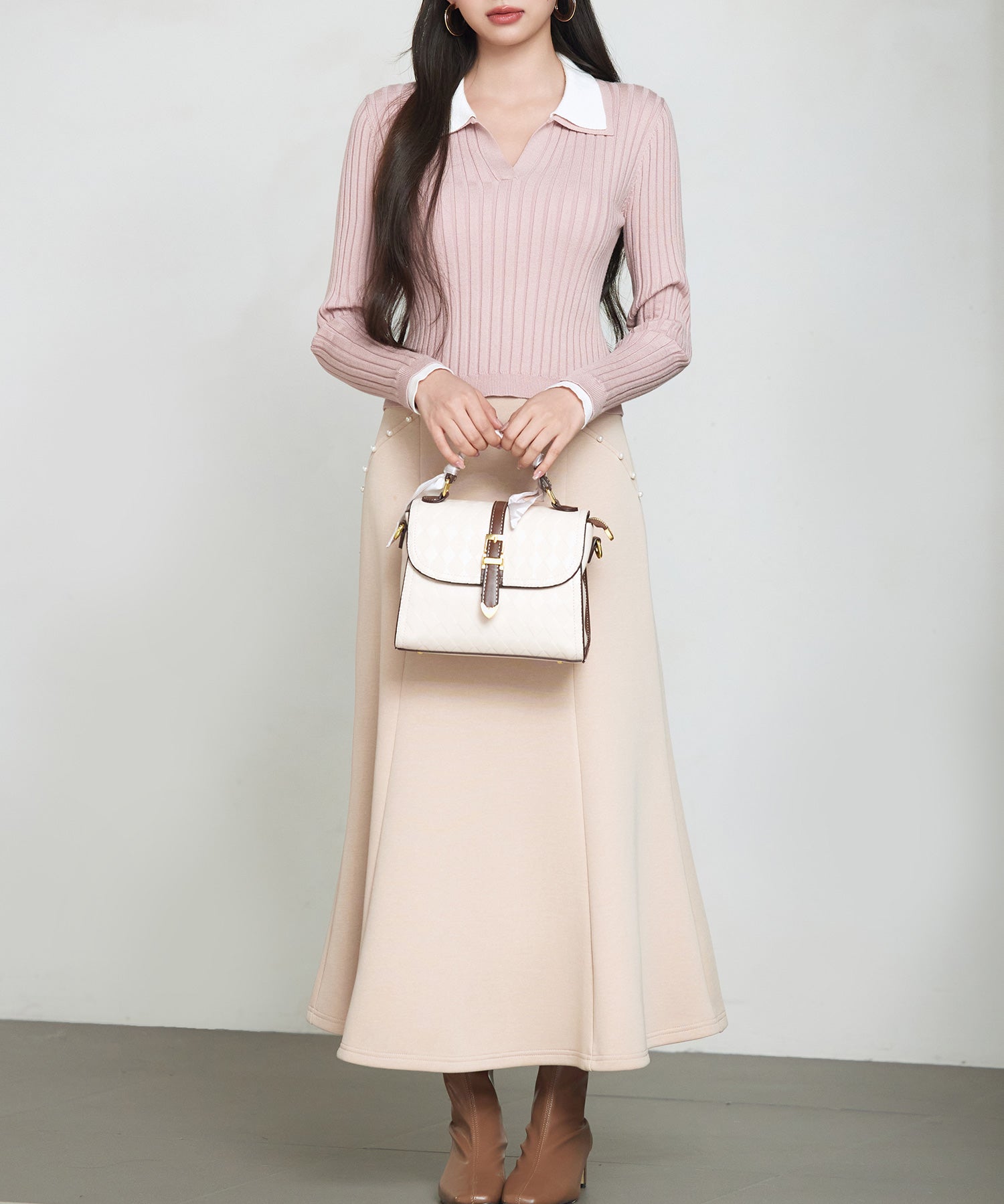 レイヤー配色カラーリブニットsdp8083 ピンク