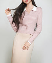 レイヤー配色カラーリブニットsdp8083 ピンク