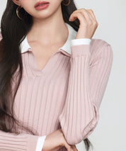 レイヤー配色カラーリブニットsdp8083 ピンク