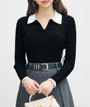 レイヤー配色カラーリブニットsdp8083 ブラック