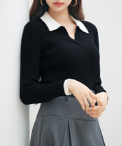 レイヤー配色カラーリブニットsdp8083 ブラック