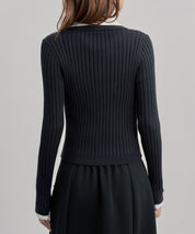 レイヤー配色カラーリブニットsdp8083 ブラック