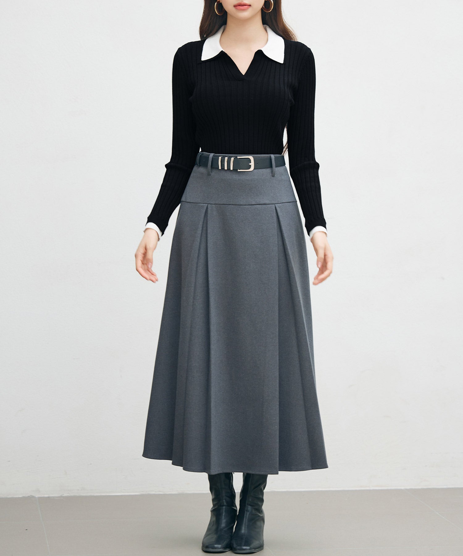 レイヤー配色カラーリブニットsdp8083 ブラック