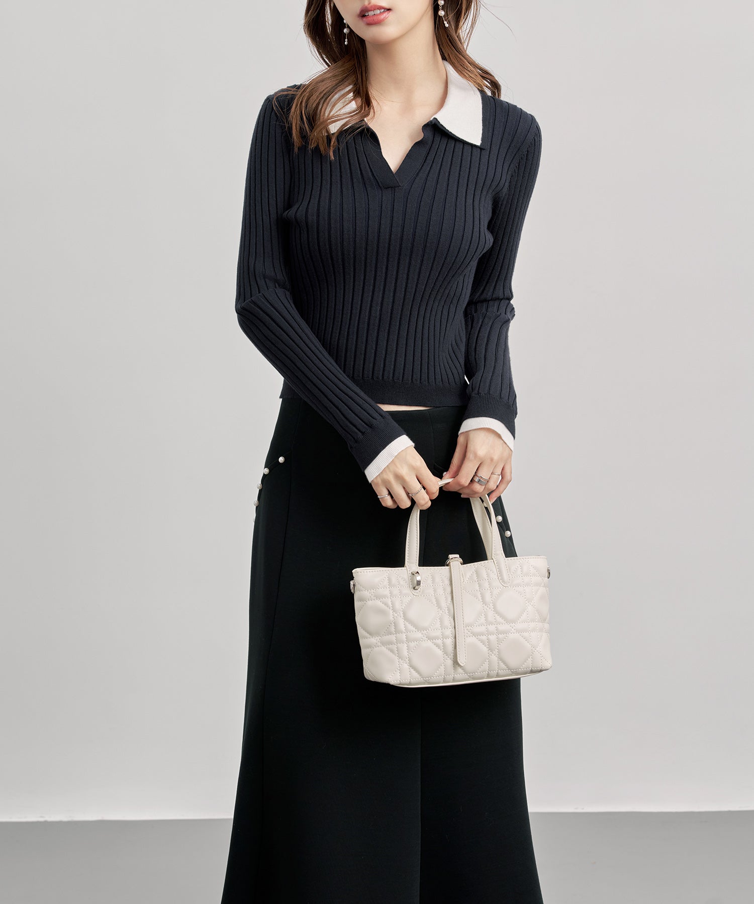 レイヤー配色カラーリブニットsdp8083 ブラック