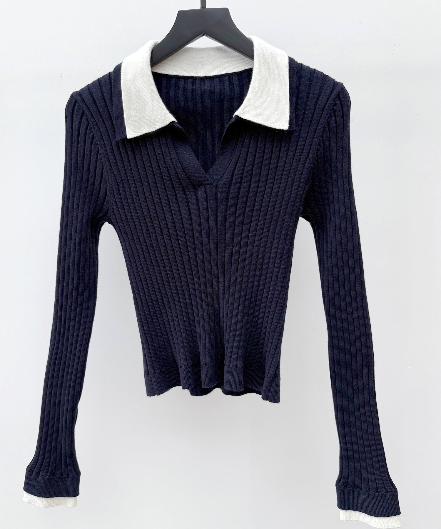 レイヤー配色カラーリブニットsdp8083 ネイビー