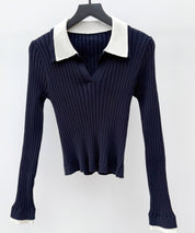 レイヤー配色カラーリブニットsdp8083 ネイビー