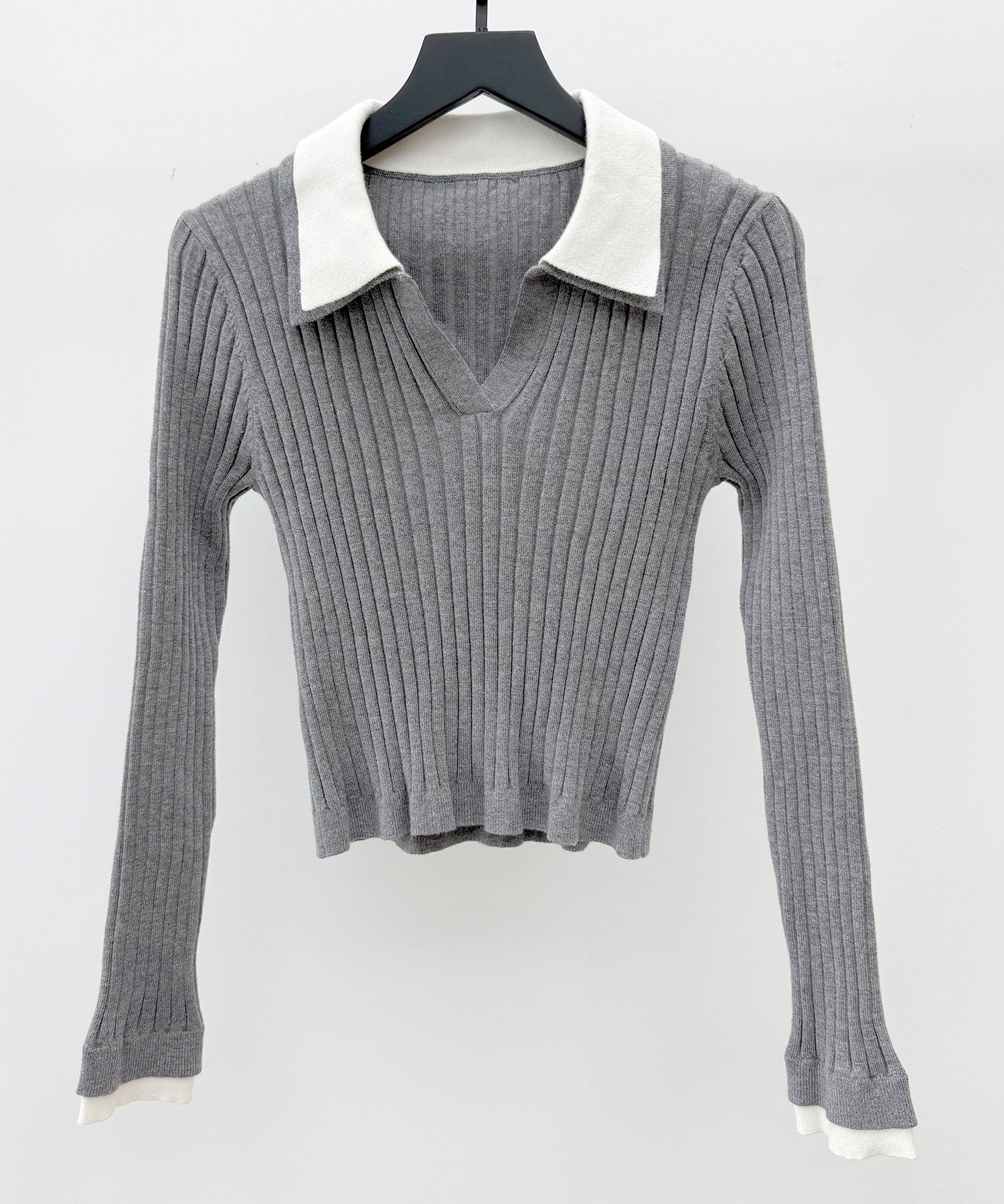 レイヤー配色カラーリブニットsdp8083 グレー