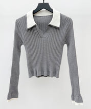 レイヤー配色カラーリブニットsdp8083 グレー