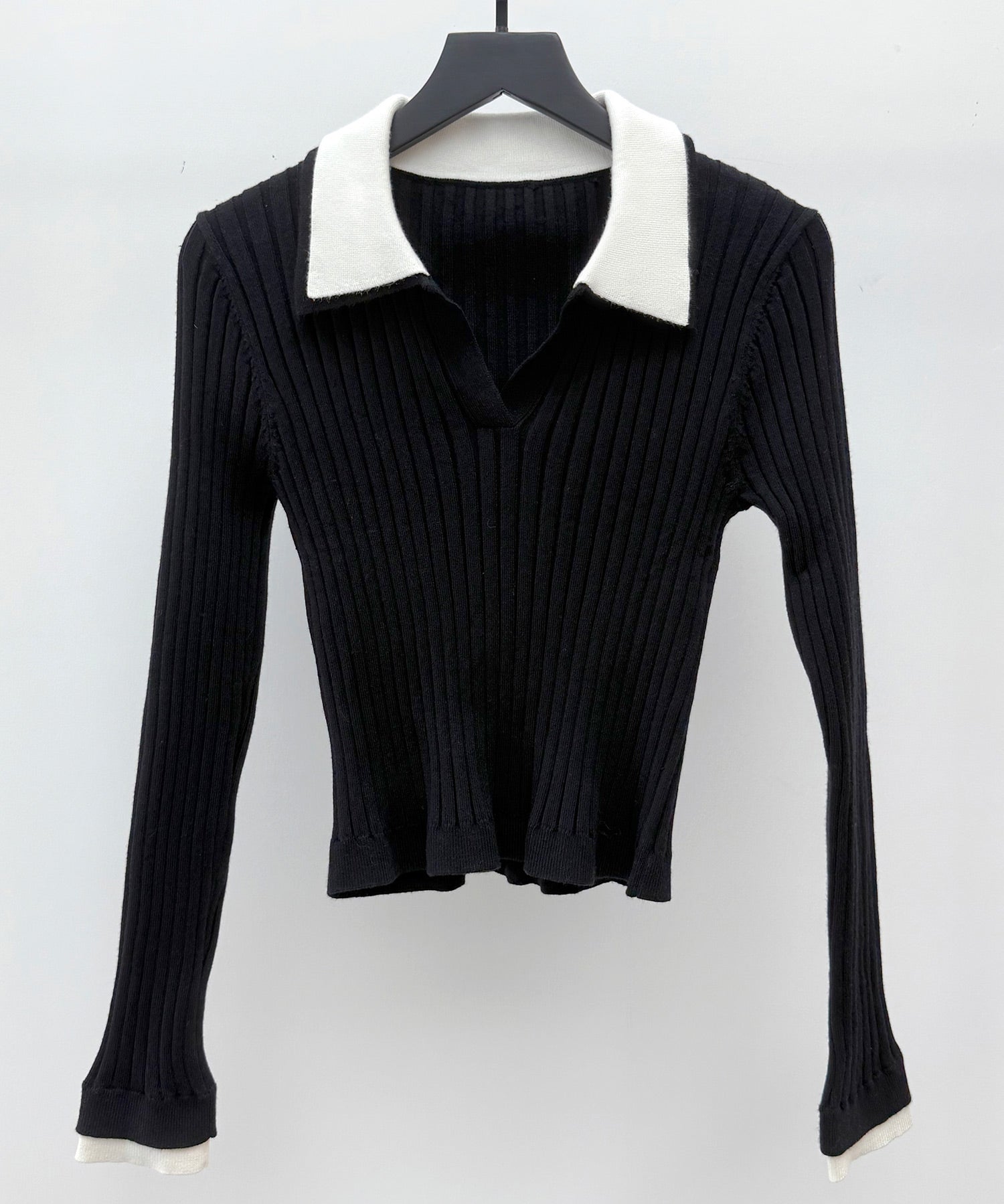 レイヤー配色カラーリブニットsdp8083 ブラック