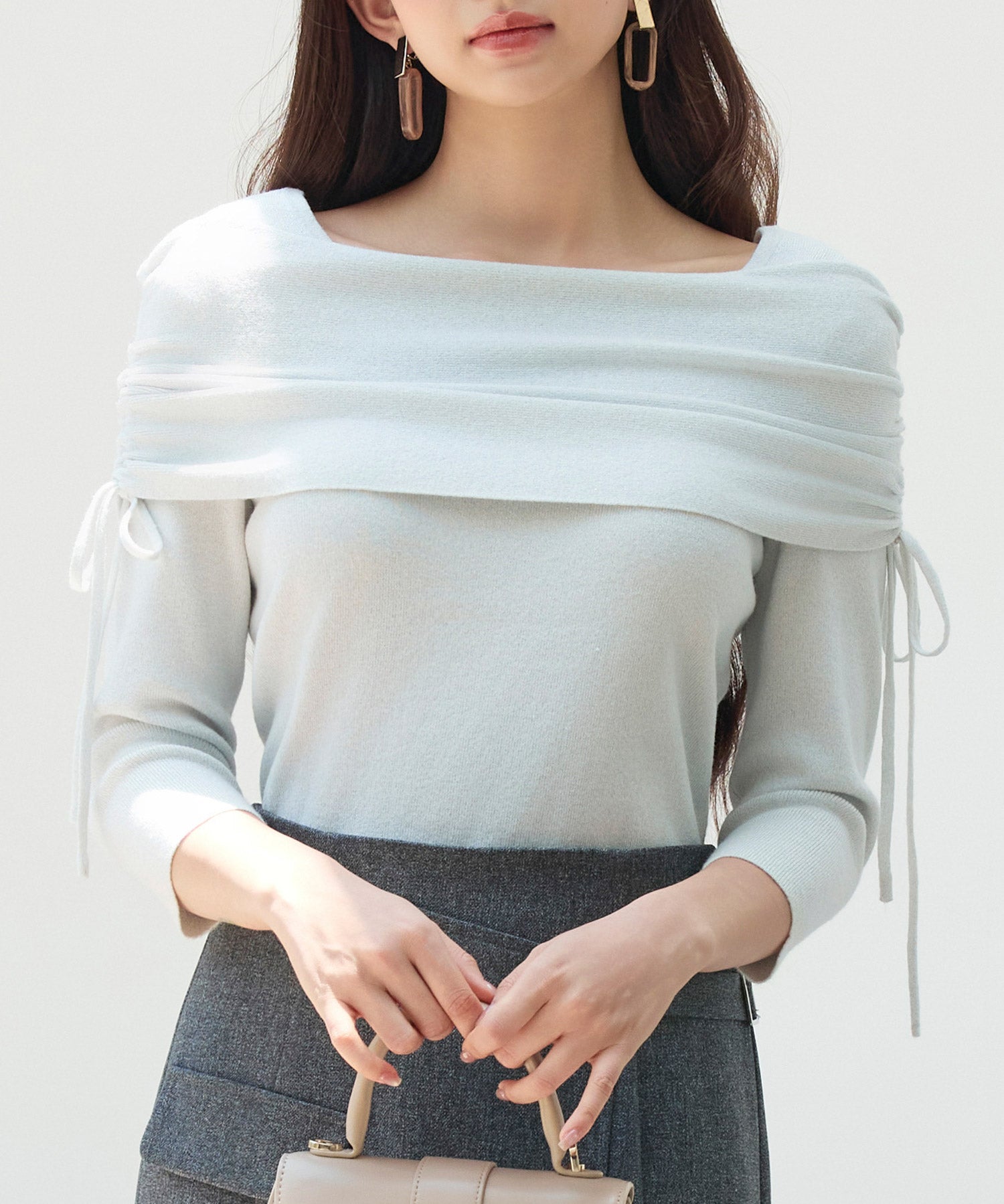 オフショルダーニットトップスsdp8084 ライトグレー
