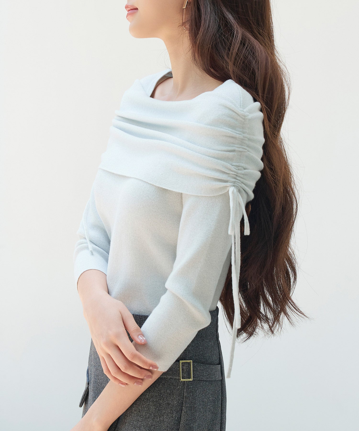 オフショルダーニットトップスsdp8084 ライトグレー