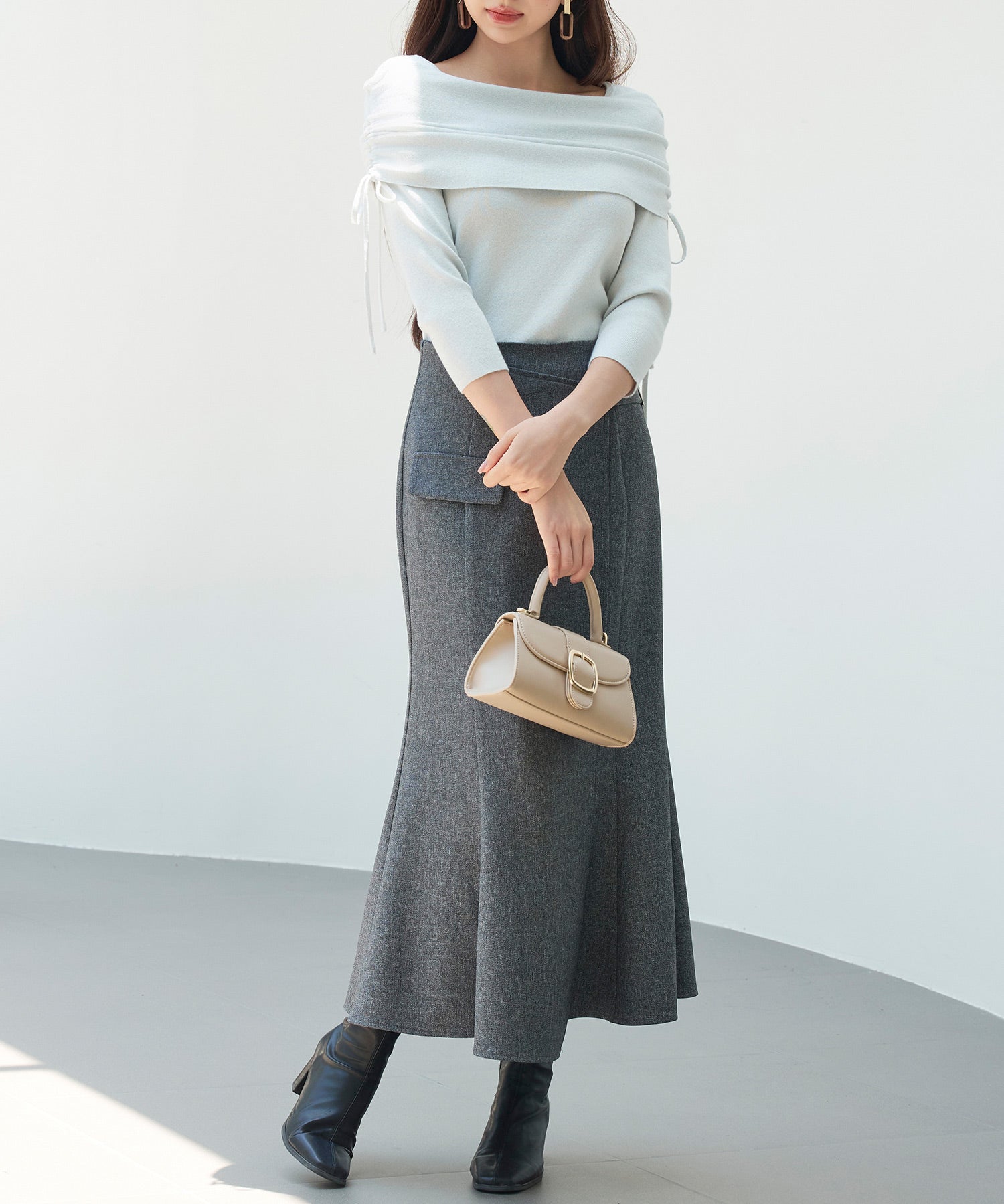 オフショルダーニットトップスsdp8084 ライトグレー