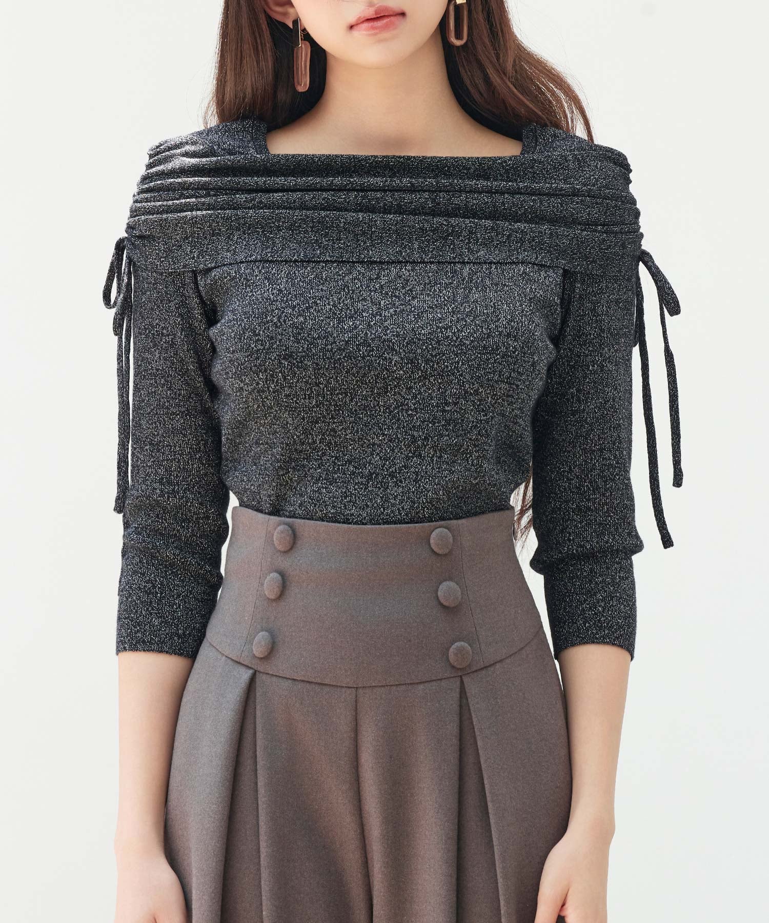 オフショルダーニットトップスsdp8084 ブラック