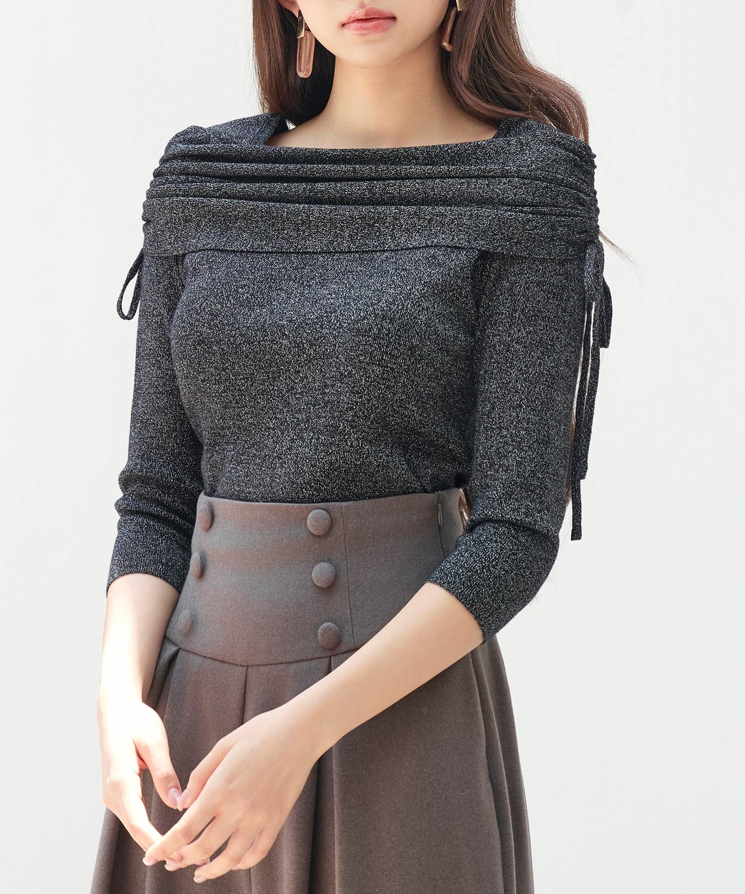 オフショルダーニットトップスsdp8084 ブラック