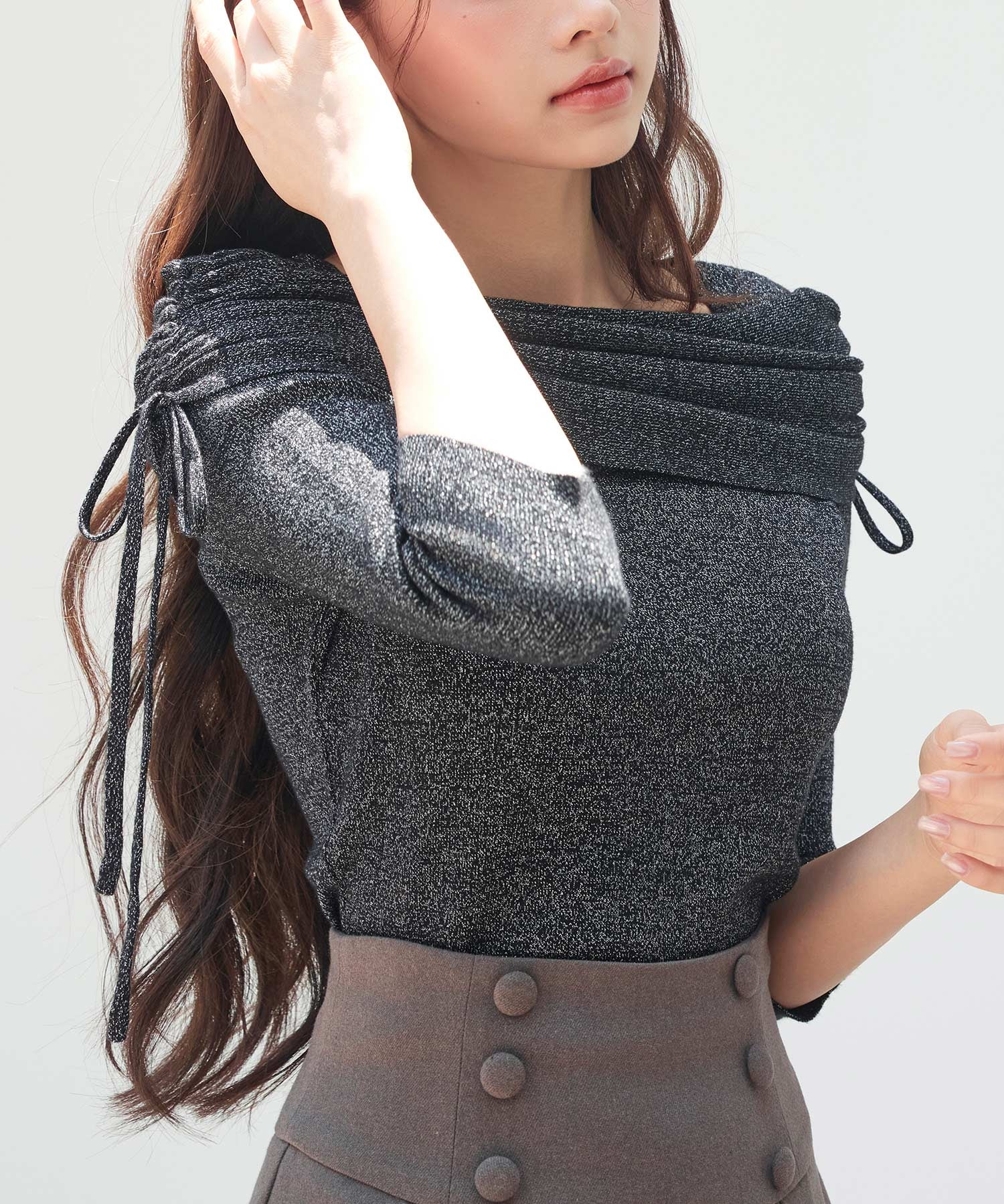 オフショルダーニットトップスsdp8084 ブラック