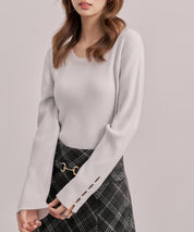 ジュエルネックラメ入り長袖ニットトップスsdp8087 アイボリー