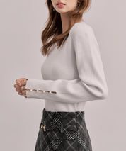 ジュエルネックラメ入り長袖ニットトップスsdp8087 アイボリー