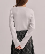 ジュエルネックラメ入り長袖ニットトップスsdp8087 アイボリー