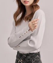 ジュエルネックラメ入り長袖ニットトップスsdp8087 アイボリー